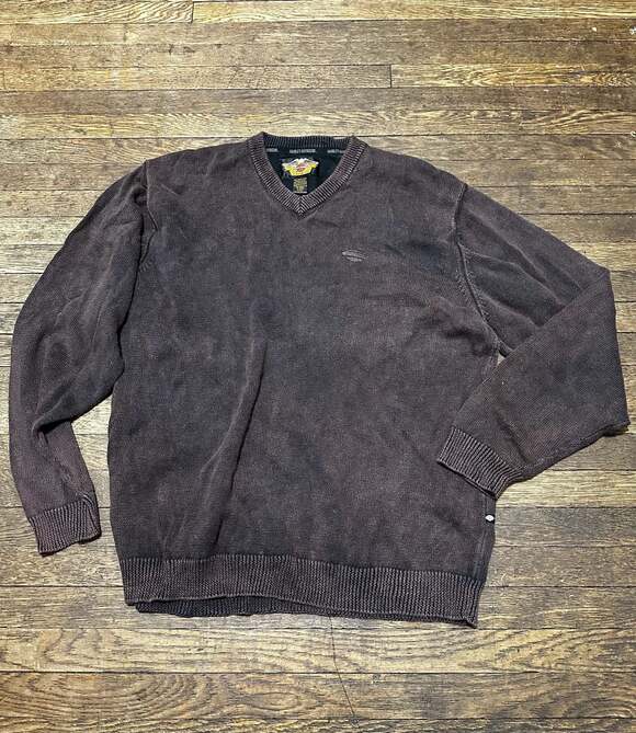 Vintage Harley-Davidson Brown V-Neck Ramie Cotton Blend Sweater Size XXL